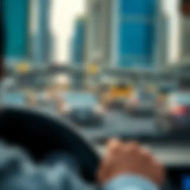 Driving in Dubai A car navigating through a busy street in Dubai
