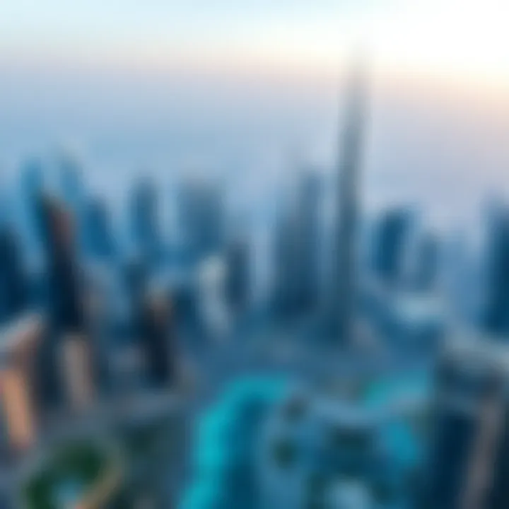 Dubai Skyline and Unispace Developments Aerial view of Dubai skyline showcasing Unispace developments