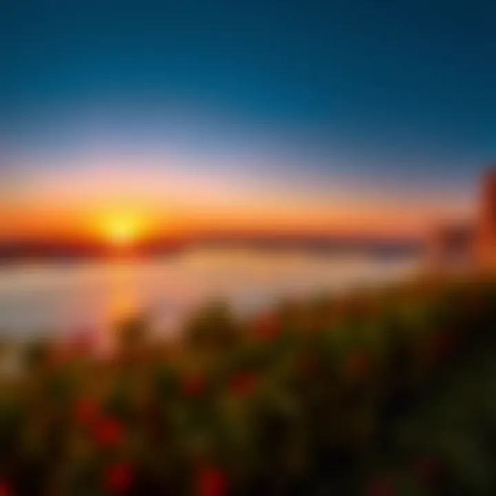 Vibrant sunset over Yas Bay highlighting its recreational spaces